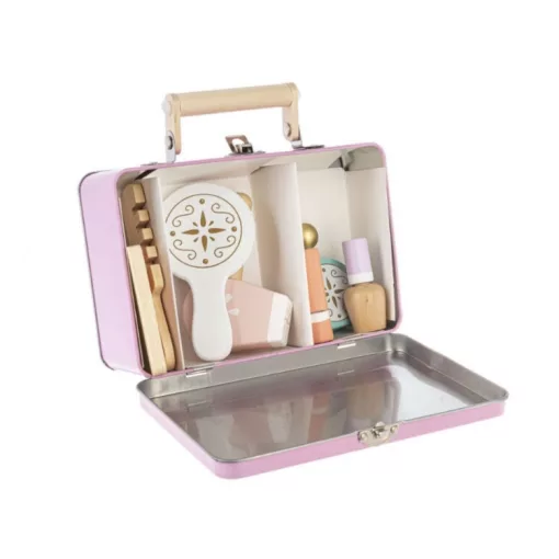 Kozmetikai készlet rózsaszín és zöld fémdobozban