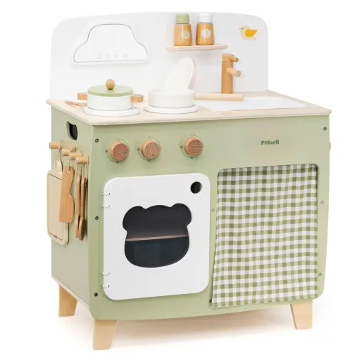 Játékkonyha eszközökkel fából: zöld (PolarB)